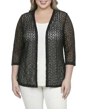Standards & Practices Plus 3/4 Sleeve Floral Lace Cardigan - Black