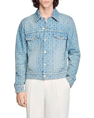 Sandro Square Cross Denim Jacket - Blue