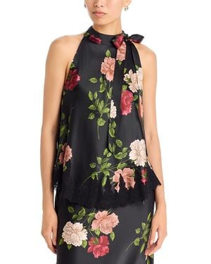 Johnny Was Marikka Lace Trim Tie Neck Top - Black