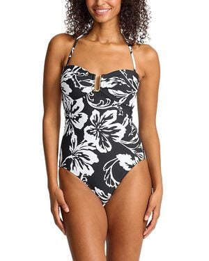 Tommy Bahama Sunset Blooms Bandeau One Piece Swimsuit - Blue