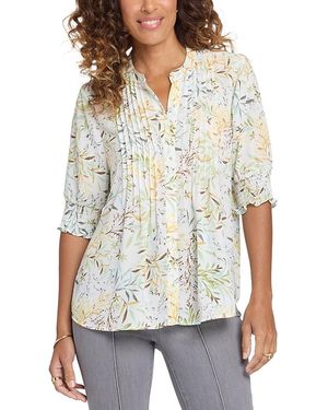 NYDJ Floral Print Pleated Peasant Top - White