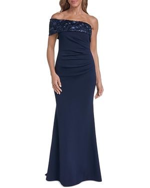 Eliza J One Shoulder Side Pleat Gown - Blue