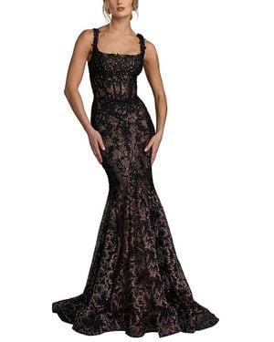 Mac Duggal Embellished Mesh Sleeveless Trumpet Gown - Black