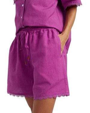 Chinti & Parker Sienna Linen-Blend Scallop Edge Shorts - Purple