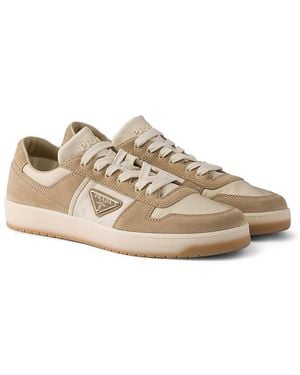 Prada Downtown Re-Nylon And Suede Sneakers - Natural