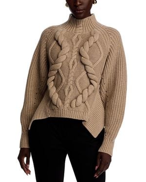 BOSS Fibona Wool & Cashmere Turtleneck Cable Knit Sweater - Brown