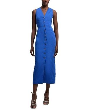 Karen Millen Tailored Linen Corset Back Midi Dress - Blue