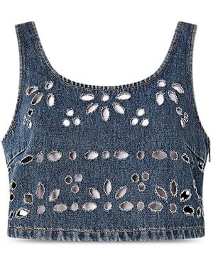 Pinko Thora Laser Cut Denim Top - Blue