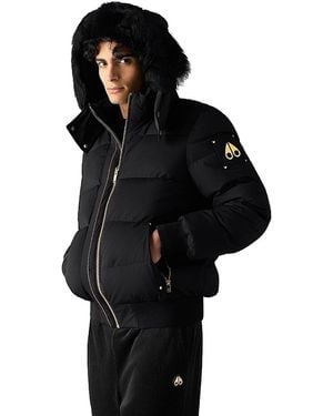 Moose Knuckles Stagg Shearling Trim Down Bomber Jacket - Black