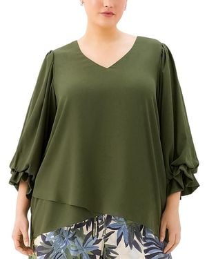 Karen Kane Plus Layered Sleeve Asymmetric Top - Green