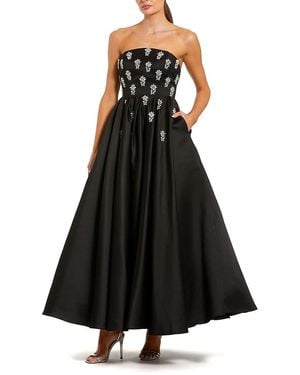 Mac Duggal Crystal Embellished Strapless Satin A-Line Dress - Black