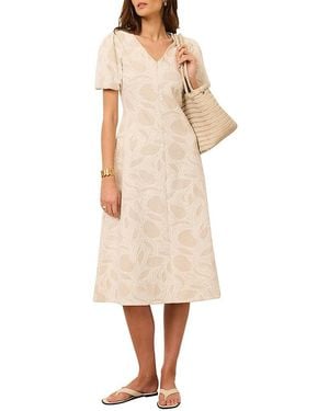 Mint Velvet Jacquard Puff Sleeve Midi Dress - Natural
