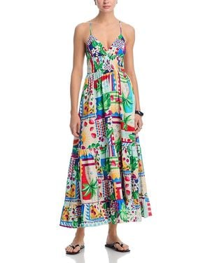 Aqua Cherry Voile Tiered Maxi Dress - White