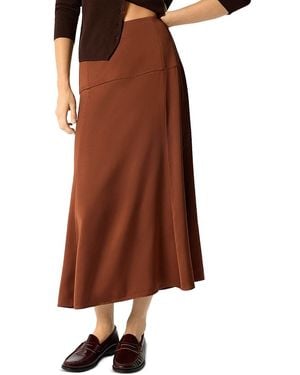 Whistles Panel Waist Satin Midi Skirt - Brown