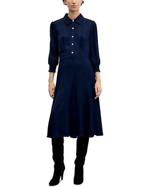 Gerard Darel Ciel Smocked Cuff Collared Dress - Blue