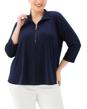 Karen Kane Plus 3/4 Sleeve Zip Up Travel Top - Blue