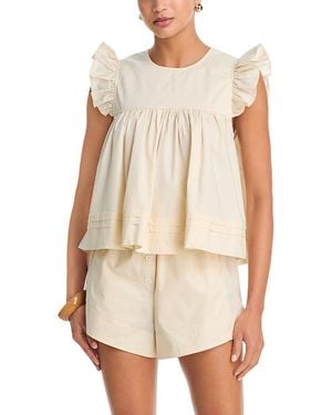 Aqua Poplin Flutter Top - White