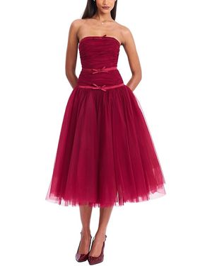 Miss Circle Mabel Drop Waist Layered Mesh Midi Puffy Dress With Bow