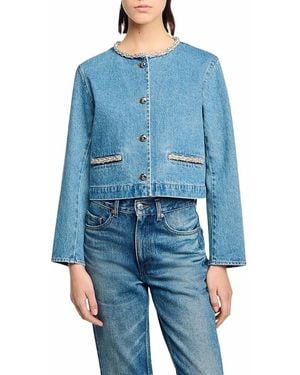 Sandro Rhinestone Denim Jacket - Blue
