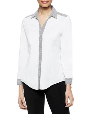 Misook Striped Trim Shirt - White