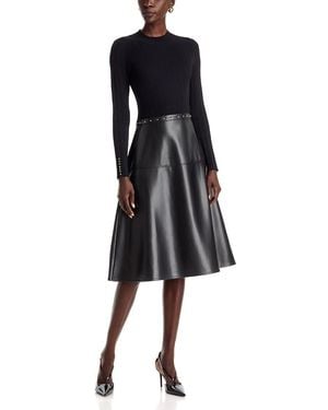 Tahari Mock Neck Mixed Media Studded Dress - Black