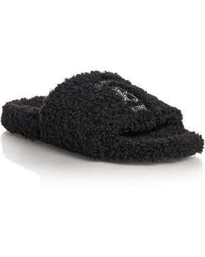 Balenciaga Faux Shearling Logo Sandals - Black