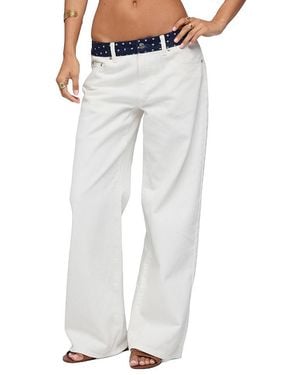 Edikted Polka Dot Waistband Low Rise Baggy Jeans - Gray