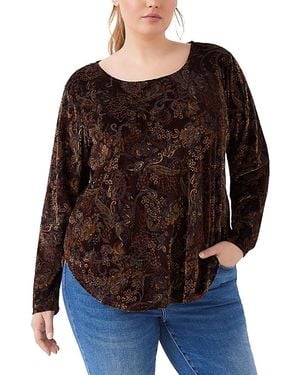 Karen Kane Plus Size Long Sleeve Velvet Burnout Top - Brown