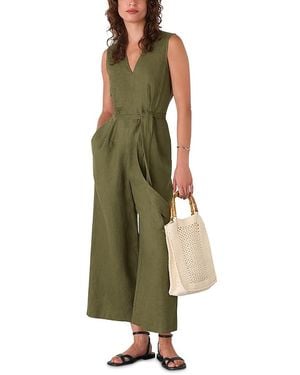 Whistles Petite Belted Seamed Linen Jumpsuit - Green