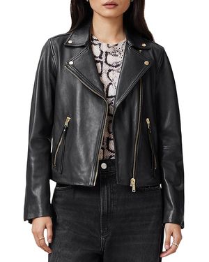 AllSaints Dalby Slim Fit Leather Biker Jacket - Black