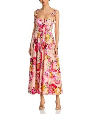 Aqua Floral Corset Midi Dress - Red