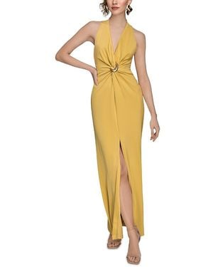 Donna Karan Donna Karan V Neck Satin Gown - Metallic