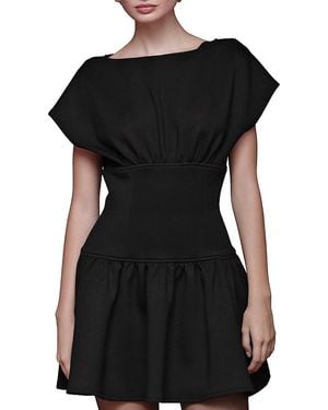 Avec Les Filles Boat Neck Drop Waist Mini Dress - Black