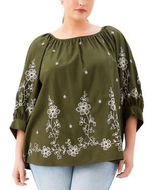 Karen Kane Plus Embroidered Blouson Sleeve Top - Green
