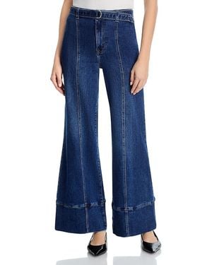 Aqua Belted Seamed High Rise Wide Leg Jeans - Blue