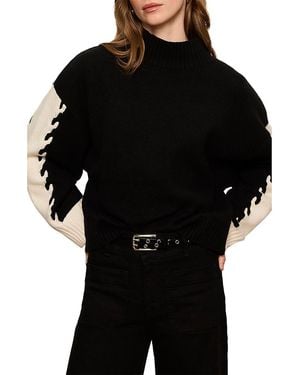 Sanctuary Color Blocked Mock Neck Sweater - Black