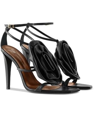 Giuseppe Zanotti Leather Rose High Heel Sandals - Black