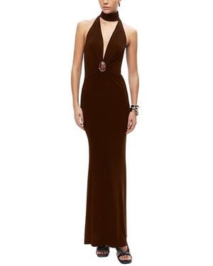 Nocturne Halter-Neck Draped Maxi Dress - Brown
