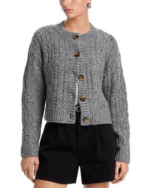 Aqua Cable Knit Crewneck Cardigan - Gray