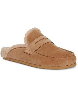 PAIGE Wynn Suede Shearling Lined Mules - Brown