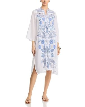 Johnny Was Western Trim Henley Dress - Blue