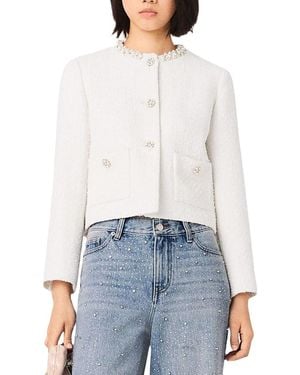Maje Faux Pearl Trim Tweed Jacket - White