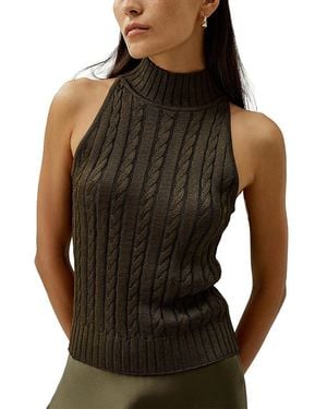 LILYSILK Classic High-Neck Cable-Knit Sleeveless Top - Black