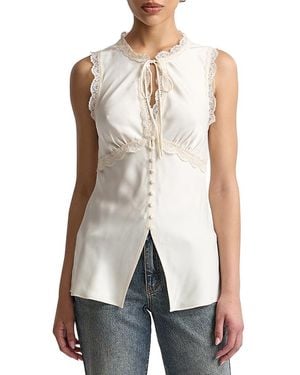 Avec Les Filles Satin Empire Waist Cutaway Top - White