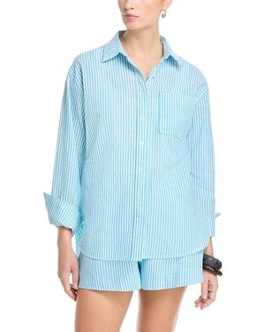 Aqua Stripe Button Front Shirt - Blue