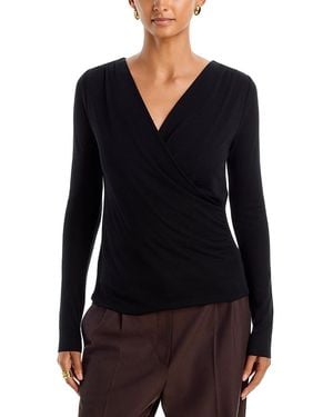 Aqua Crossover V Neck Long Sleeve Top - Black