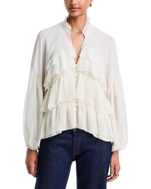 Cinq À Sept Amoura Stand Collar Ruffle Tiered Top - White