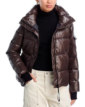 Aqua Gloss Puffer Jacket With Hood - Black