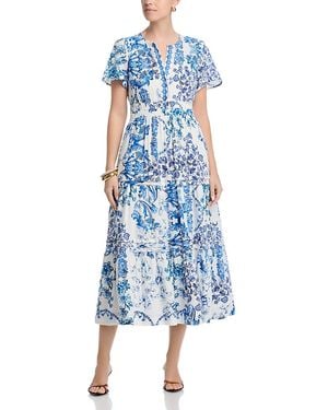 Johnny Was Pintuck Tiered Dress - Blue