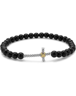 Lagos 18K & Sterling Anthem Onyx Bead Cross Stretch Bracelet - Black